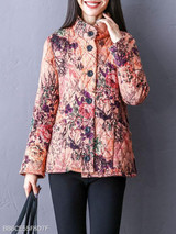 Band Collar Single Breasted Floral Coat