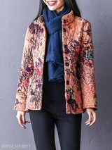 Band Collar Single Breasted Floral Coat