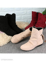 Plain Flat Velvet Round Toe Casual Date Flat Boots