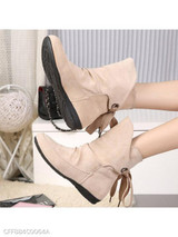 Plain Flat Velvet Round Toe Casual Date Flat Boots