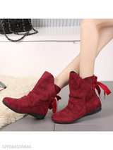 Plain Flat Velvet Round Toe Casual Date Flat Boots