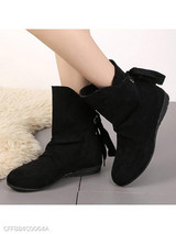 Plain Flat Velvet Round Toe Casual Date Flat Boots