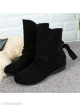 Plain Flat Velvet Round Toe Casual Date Flat Boots