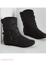 Plain Flat Velvet Round Toe Casual Outdoor Flat Boots