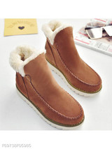 Plain Flat Velvet Round Toe Casual Date Outdoor Flat Boots