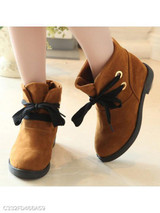 Plain Flat Velvet Criss Cross Round Toe Casual Date Outdoor Short Flat Boots
