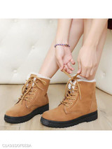 Plain Flat Velvet Criss Cross Round Toe Casual Date Outdoor Short Flat Boots
