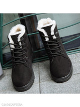 Plain Flat Velvet Criss Cross Round Toe Casual Date Outdoor Short Flat Boots