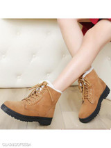 Plain Flat Velvet Criss Cross Round Toe Casual Date Outdoor Short Flat Boots