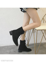 Plain Flat Velvet Criss Cross Round Toe Casual Date Outdoor Short Flat Boots