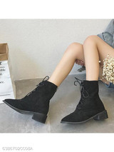 Plain Flat Velvet Criss Cross Round Toe Casual Date Outdoor Short Flat Boots