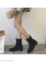 Plain Flat Velvet Criss Cross Round Toe Casual Date Outdoor Short Flat Boots