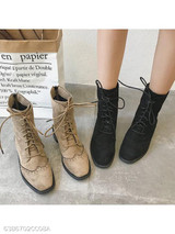 Plain Flat Velvet Criss Cross Round Toe Casual Date Outdoor Short Flat Boots