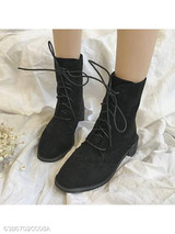 Plain Flat Velvet Criss Cross Round Toe Casual Date Outdoor Short Flat Boots