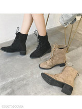 Plain Flat Velvet Criss Cross Round Toe Casual Date Outdoor Short Flat Boots