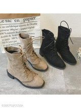 Plain Flat Velvet Criss Cross Round Toe Casual Date Outdoor Short Flat Boots