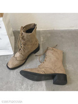 Plain Flat Velvet Criss Cross Round Toe Casual Date Outdoor Short Flat Boots