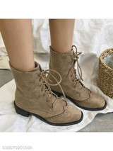 Plain Flat Velvet Criss Cross Round Toe Casual Date Outdoor Short Flat Boots