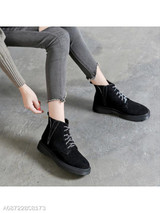 Plain Flat Velvet Criss Cross Round Toe Casual Outdoor Short Flat Boots