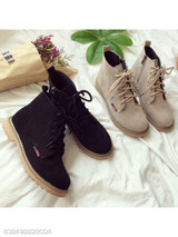 Plain Flat Velvet Criss Cross Round Toe Outdoor Flat Boots