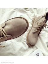 Plain Flat Velvet Criss Cross Round Toe Outdoor Flat Boots