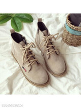 Plain Flat Velvet Criss Cross Round Toe Outdoor Flat Boots