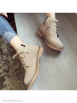 Plain Flat Velvet Criss Cross Round Toe Outdoor Flat Boots
