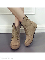 Plain Flat Velvet Criss Cross Round Toe Outdoor Flat Boots