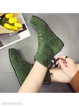 Plain Flat Velvet Criss Cross Round Toe Outdoor Flat Boots