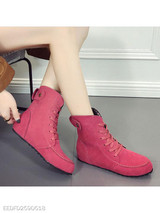 Plain Flat Velvet Criss Cross Round Toe Outdoor Flat Boots