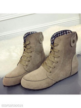 Plain Flat Velvet Criss Cross Round Toe Outdoor Flat Boots