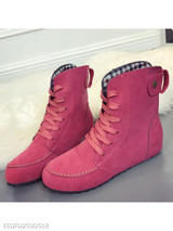 Plain Flat Velvet Criss Cross Round Toe Outdoor Flat Boots