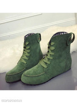 Plain Flat Velvet Criss Cross Round Toe Outdoor Flat Boots