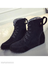 Plain Flat Velvet Criss Cross Round Toe Outdoor Flat Boots