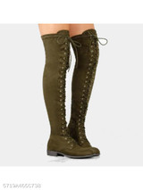 Plain Flat Velvet Criss Cross Round Toe Outdoor Flat Boots
