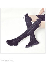 Plain Flat Velvet Criss Cross Round Toe Outdoor Flat Boots