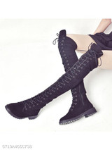 Plain Flat Velvet Criss Cross Round Toe Outdoor Flat Boots
