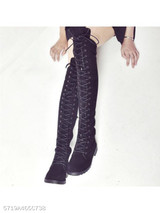 Plain Flat Velvet Criss Cross Round Toe Outdoor Flat Boots
