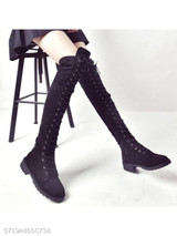 Plain Flat Velvet Criss Cross Round Toe Outdoor Flat Boots
