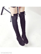 Plain Flat Velvet Criss Cross Round Toe Outdoor Flat Boots