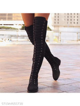 Plain Flat Velvet Criss Cross Round Toe Outdoor Flat Boots