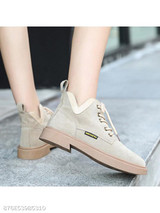 Plain Flat Velvet Criss Cross Round Toe Casual Date Flat Boots