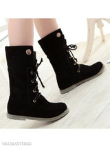 Plain Flat Velvet Criss Cross Round Toe Casual Date Flat Boots