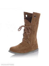 Plain Flat Velvet Criss Cross Round Toe Casual Date Flat Boots