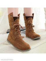 Plain Flat Velvet Criss Cross Round Toe Casual Date Flat Boots