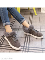 Plain Flat Velvet Criss Cross Round Toe Casual Date Sneakers
