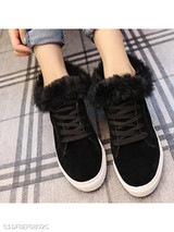 Plain Flat Velvet Criss Cross Round Toe Casual Date Sneakers