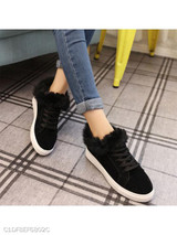 Plain Flat Velvet Criss Cross Round Toe Casual Date Sneakers