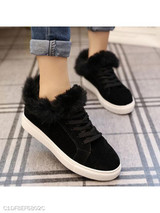 Plain Flat Velvet Criss Cross Round Toe Casual Date Sneakers