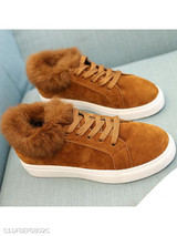 Plain Flat Velvet Criss Cross Round Toe Casual Date Sneakers